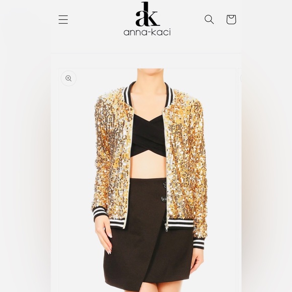 GOLD SEQUENCE DAZZLING BOMBER JACKEY by Anna Kaci. Front Zipper Closure. - Picture 6 of 14